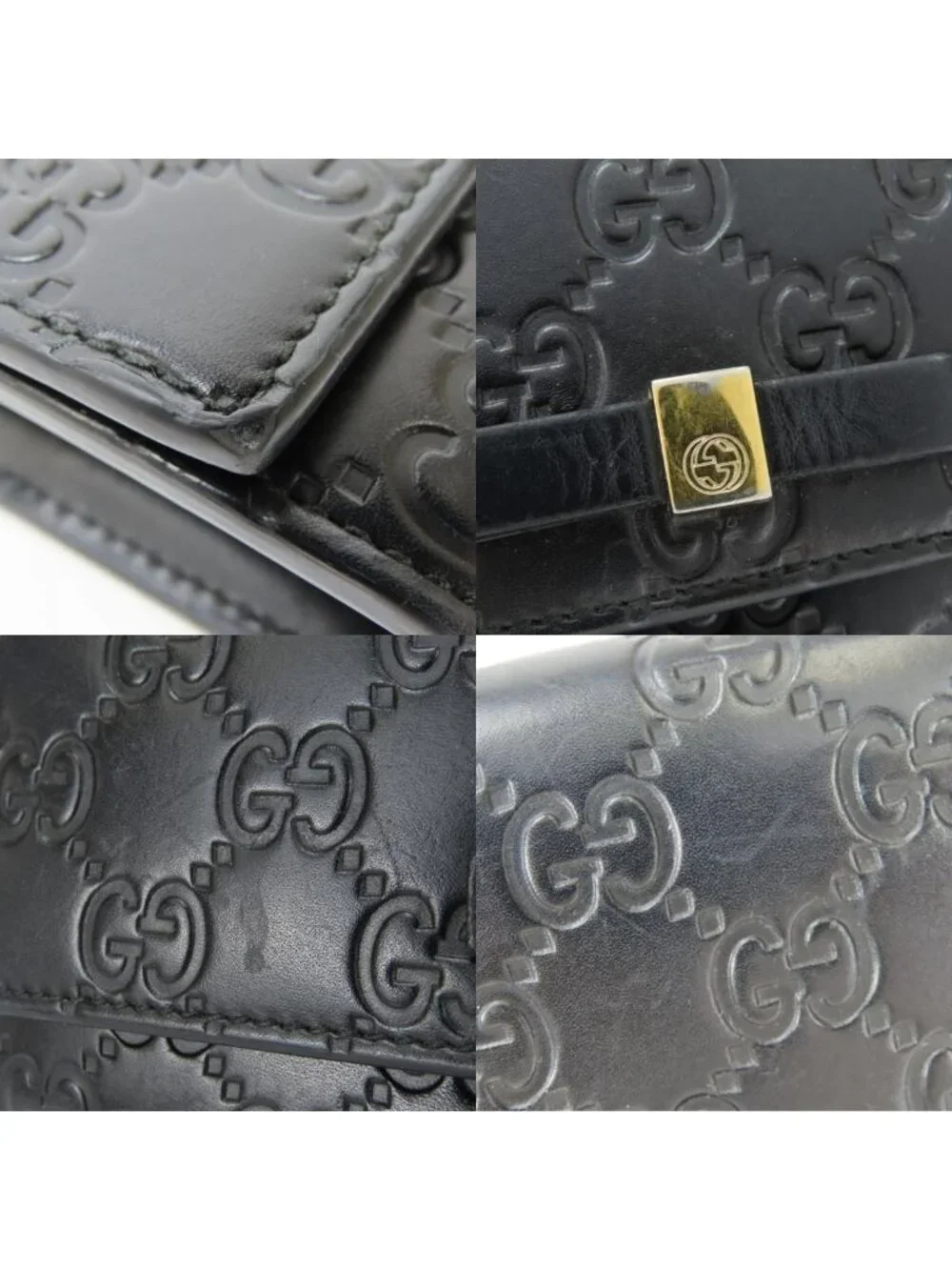 Gucci Wallet Ribbon Marais the Black Gold Guccissima Bifold - Picture 6 of 9